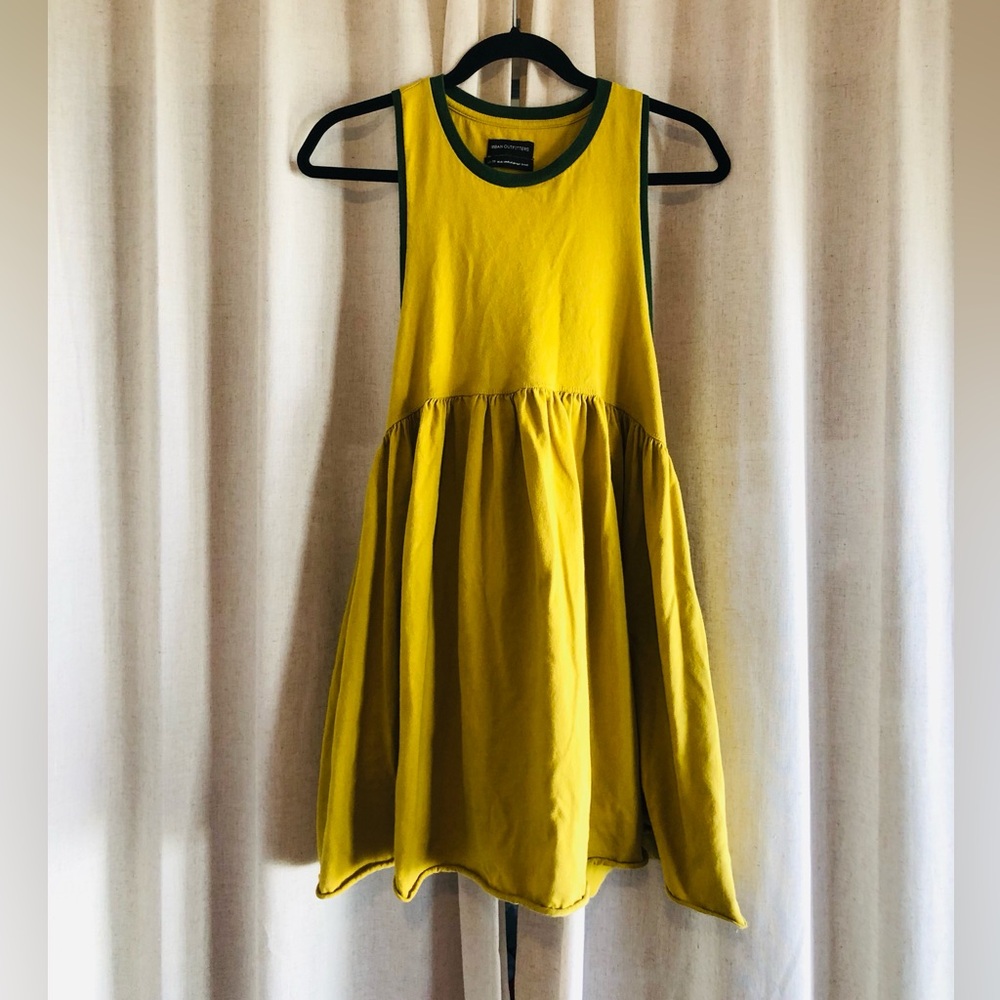 Urban Outfitters Mustard Yellow Shirt Dress with Green Rib Trim and Pockets